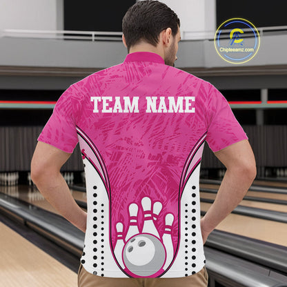 Custom Pink Camo Bowling Team Quarter-Zip Shirts For Men, Bowling Jerseys Bowler Outfit IPHW9596
