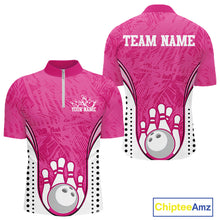 Load image into Gallery viewer, Custom Pink Camo Bowling Team Quarter-Zip Shirts For Men, Bowling Jerseys Bowler Outfit IPHW9596