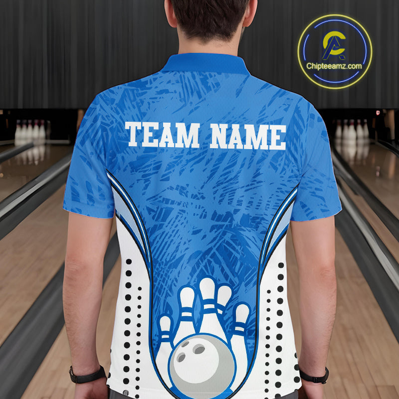 Custom Blue Camo Bowling Team Polo Shirts For Men, Bowling Jerseys Bowler Outfit IPHW9598