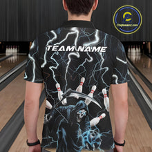 Load image into Gallery viewer, Custom Blue Thunder Lightning Grim Reaper Bowling Men Polo Shirt, Halloween Bowling Outfit IPHW9796