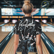 Load image into Gallery viewer, Custom Blue Thunder Lightning Grim Reaper Bowling Women Polo Shirt, Halloween Outfit IPHW9796