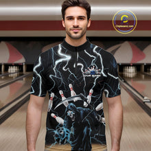 Load image into Gallery viewer, Custom Blue Thunder Lightning Grim Reaper Bowling Men Quarter-Zip Shirt, Halloween Bowling Outfit IPHW9796