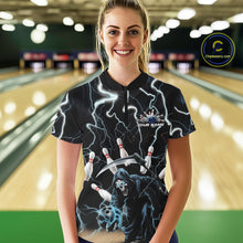 Load image into Gallery viewer, Custom Blue Lightning Grim Reaper Bowling Women Quarter-Zip Shirt, Halloween Outfit IPHW9796
