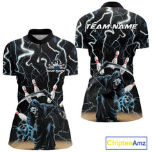 Load image into Gallery viewer, Custom Blue Lightning Grim Reaper Bowling Women Quarter-Zip Shirt, Halloween Outfit IPHW9796