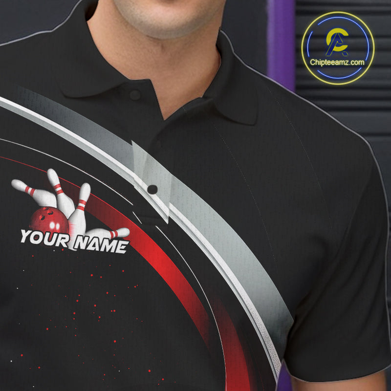 Custom Black And Red Bowling Team Jerseys, Bowler Uniform Bowling Polo Shirts For Men IPHW9276