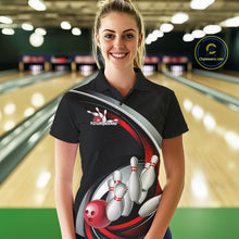 Load image into Gallery viewer, Custom Black And Red Bowling Team Jerseys, Bowler Uniform Bowling Polo Shirts For Women IPHW9276