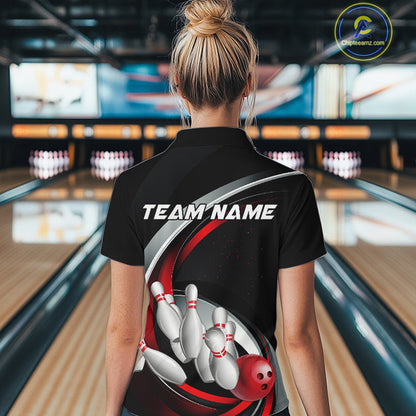Custom Black And Red Bowling Team Jerseys, Bowler Uniform Bowling Women Quarter-Zip Shirt IPHW9276