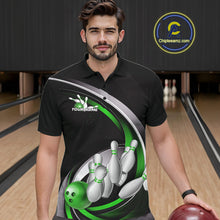 Load image into Gallery viewer, Custom Black Green Bowling Team Jerseys, Bowler Uniform Bowling Polo Shirts For Men IPHW9279
