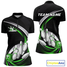 Load image into Gallery viewer, Custom Black Green Bowling Team Jerseys, Bowler Uniform Bowling Women Quarter-Zip Shirts IPHW9279