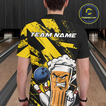 Load image into Gallery viewer, Custom Grunge Yellow Funny Bowling And Beer Polo Shirts For Men, Bowling Team Uniform IPHW9607