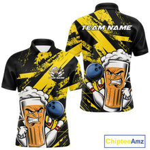 Load image into Gallery viewer, Custom Grunge Yellow Funny Bowling And Beer Polo Shirts For Men, Bowling Team Uniform IPHW9607