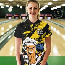 Load image into Gallery viewer, Custom Grunge Yellow Funny Bowling And Beer Women Quarter-Zip Shirt, Bowling Team Uniform IPHW9607