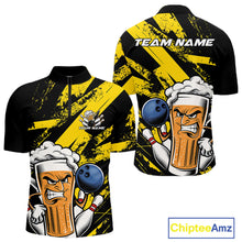 Load image into Gallery viewer, Custom Grunge Yellow Funny Bowling And Beer Quarter-Zip Shirts For Men, Bowling Team Uniform IPHW9607