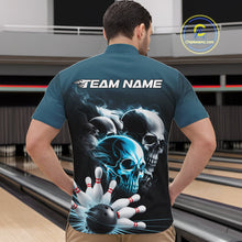 Load image into Gallery viewer, Custom Teal Blue Smoke Skull Bowling Quarter-Zip Shirts For Men, Ghostly Halloween Bowling Outfit IPHW9519