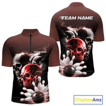 Load image into Gallery viewer, Custom Red Smoke Skull Bowling Quarter-Zip Shirts For Men, Ghostly Halloween Bowling Outfit IPHW9520