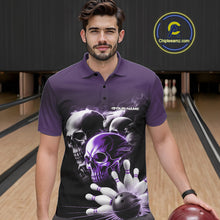 Load image into Gallery viewer, Custom Purple Smoke Skull Bowling Polo Shirts For Men, Ghostly Halloween Bowling Outfit IPHW9521