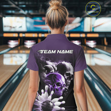 Load image into Gallery viewer, Custom Purple Smoke Skull Bowling Polo Shirts For Women, Ghostly Halloween Bowling Outfit IPHW9521