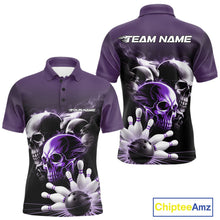 Load image into Gallery viewer, Custom Purple Smoke Skull Bowling Polo Shirts For Men, Ghostly Halloween Bowling Outfit IPHW9521