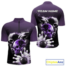 Load image into Gallery viewer, Custom Purple Smoke Skull Bowling Quarter-Zip Shirts For Men, Ghostly Halloween Bowling Outfit IPHW9521