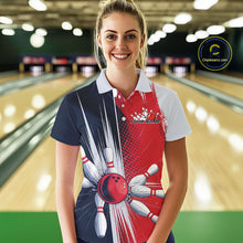 Load image into Gallery viewer, Custom Red, White And Blue Bowling Team Polo Shirts For Women, Bowling Jerseys IPHW9546