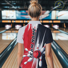 Load image into Gallery viewer, Custom Red, White And Blue Bowling Team Quarter-Zip Shirts For Women, Bowling Jerseys IPHW9546
