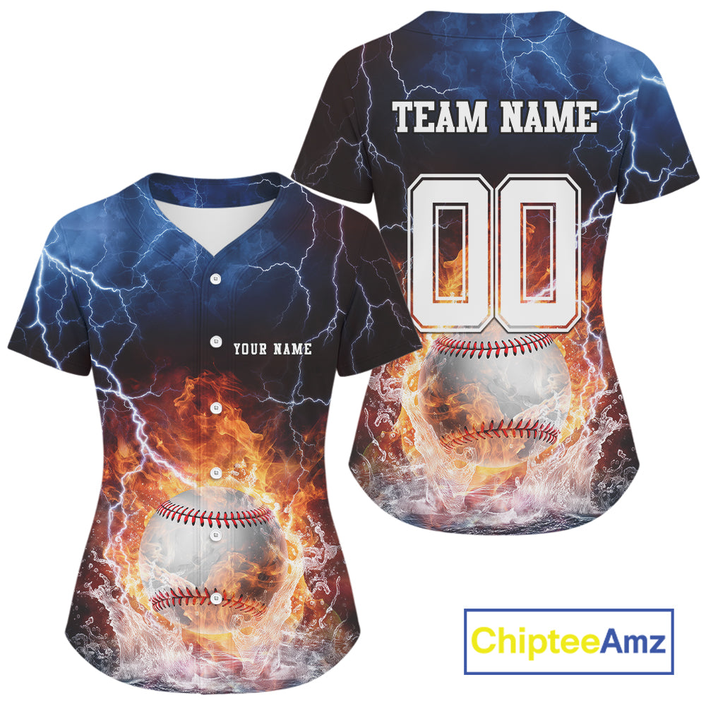 Custom Name And Number Thunder Lightning Flame Baseball Team Women Jerseys IPHW9584