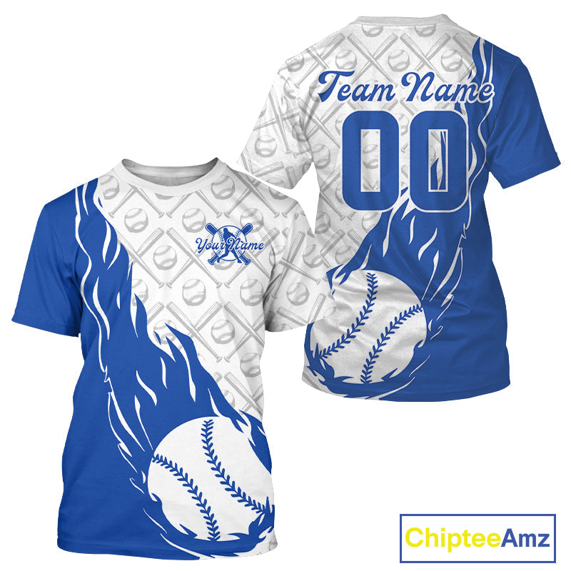Custom Blue Flame Baseball Team T-Shirts For Men, Baseball Lovers Team Uniform IPHW9591