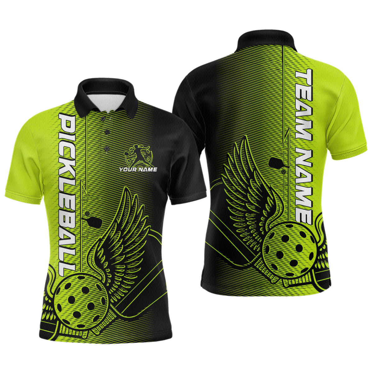 Custom Green Pickleball Wings Jerseys Outdoor Pickleball Polo Team Shirts For Men IPHW9309