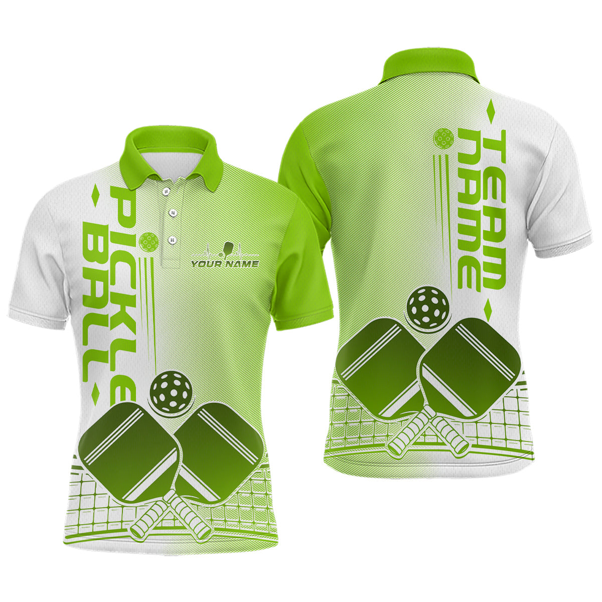Custom Green Pickleball Team Polo Shirts For Men, Pickleball League Shirt IPHW9315