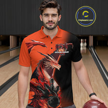 Load image into Gallery viewer, Custom Red Orange Dragon Flame Bowling Polo Shirts For Men, Bowling Tournament Shirt IPHW9330