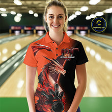 Load image into Gallery viewer, Custom Red Orange Dragon Flame Bowling Polo Shirts For Women, Bowling Tournament Shirt IPHW9330