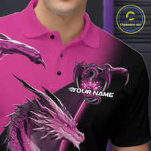 Load image into Gallery viewer, Custom Pink Dragon Flame Bowling Polo Shirts For Men, Bowling Tournament Shirt IPHW9332
