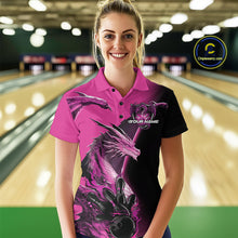 Load image into Gallery viewer, Custom Pink Dragon Flame Bowling Polo Shirts For Women, Bowling Tournament Shirt IPHW9332