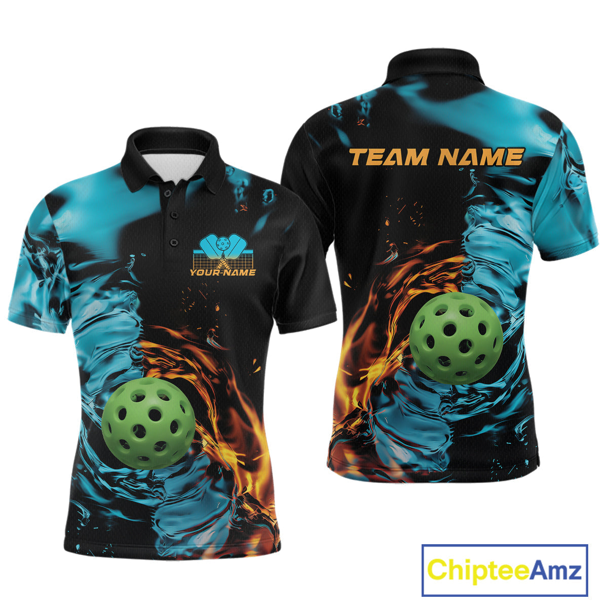Custom Water And Fire Pickleball Polo Shirts For Men, Pickleball Team Shirt IPHW9335