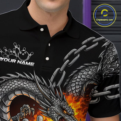 Custom Metal Chain Flame Dragon Bowling Polo Shirts For Men, Bowlin Team Shirt IPHW9097