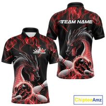 Load image into Gallery viewer, Custom Black And Red Fire Flame Dragon Bowling Polo Shirt For Men, Dragon Bowling Jersey IPHW9821