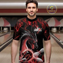 Load image into Gallery viewer, Custom Black And Red Fire Flame Dragon Bowling Quarter-Zip Shirt For Men, Dragon Bowling Jersey IPHW9821