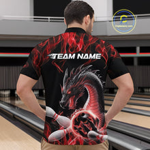 Load image into Gallery viewer, Custom Black And Red Fire Flame Dragon Bowling Quarter-Zip Shirt For Men, Dragon Bowling Jersey IPHW9821