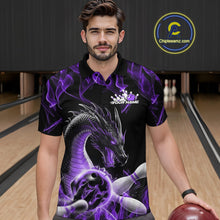 Load image into Gallery viewer, Custom Black And Purple Fire Flame Dragon Bowling Polo Shirt For Men, Dragon Bowling Jersey IPHW9823