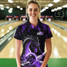 Load image into Gallery viewer, Custom Black And Purple Fire Flame Dragon Bowling Women Polo Shirt, Dragon Bowling Jersey IPHW9823