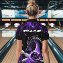Load image into Gallery viewer, Custom Black And Purple Fire Flame Dragon Bowling Women Polo Shirt, Dragon Bowling Jersey IPHW9823
