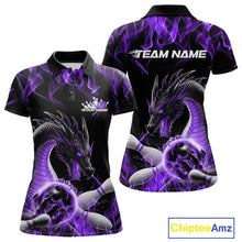 Load image into Gallery viewer, Custom Black And Purple Fire Flame Dragon Bowling Women Polo Shirt, Dragon Bowling Jersey IPHW9823