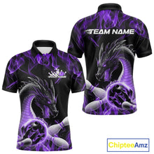 Load image into Gallery viewer, Custom Black And Purple Fire Flame Dragon Bowling Polo Shirt For Men, Dragon Bowling Jersey IPHW9823