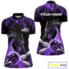 Load image into Gallery viewer, Custom Black And Purple Fire Flame Dragon Bowling Women Quarter-Zip Team Shirt IPHW9823