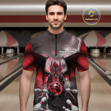 Load image into Gallery viewer, Custom Red Thunder Lightning Dragon Bowling Quarter-Zip Shirts For Men, Team Uniform IPHW9103