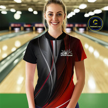 Load image into Gallery viewer, Custom Black And Red Dragon Bowling Quarter-Zip Shirts For Women, Dragon Bowling Jersey IPHW9342