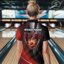 Load image into Gallery viewer, Custom Black And Red Dragon Bowling Quarter-Zip Shirts For Women, Dragon Bowling Jersey IPHW9342