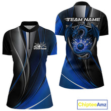 Load image into Gallery viewer, Custom Black And Blue Dragon Bowling Quarter-Zip Shirts For Women, Dragon Bowling Jersey IPHW9343