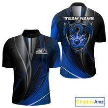 Load image into Gallery viewer, Custom Black And Blue Dragon Bowling Quarter-Zip Shirts For Men, Dragon Bowling Jersey IPHW9343