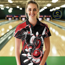 Load image into Gallery viewer, Custom Black And Red Dragon Bowling Women Polo Shirts, Dragon Bowling Team Jerseys IPHW9108
